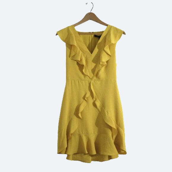 COPY - BCBG MAXAZRIA Tyrah Sleeveless Ruffle vneck Dress Ceylon Yellow size 2 - Picture 1 of 7